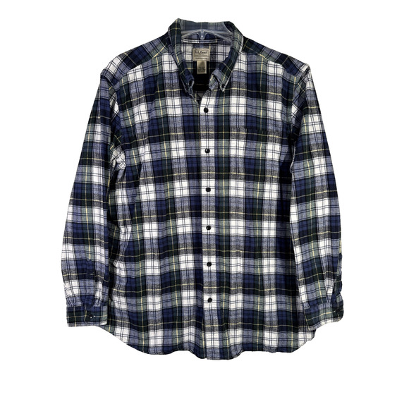 LL Bean Men’s 2XL Traditional Fit Cotton Flannel Plaid Shirt Tartan Blue - Picture 1 of 7
